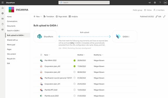 Desde SharePoint Onine podemos cargar documentos directamente en GADA-i 